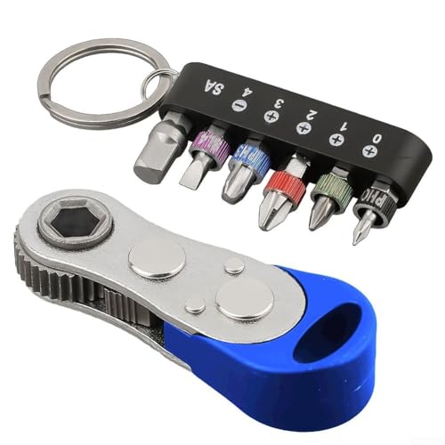 7pcs Mini trinquete destornillador Set, Herramienta de mano con bits Adaptador Kit de acero para muebles caseros Electrodomésticos DIY (azul)