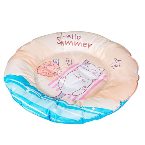 MAIBED 冷感ジェルマット 夏用 ひんやり 接触冷感 二重構造 厚手 円形 動物柄 ブルー 噛みつき防止 クールマット 犬 猫 ウサギ ペット用 防水 抗菌加工 洗える 車用 人間 座布団 枕 熱中症対策 (猫A-43*43*6cm)