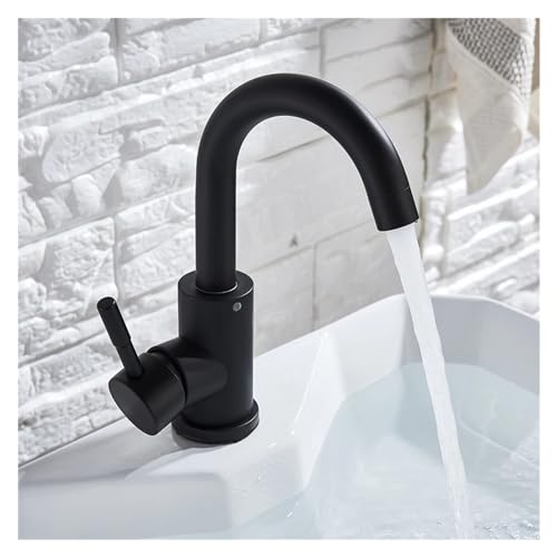 Robinet de lavabo de salle de bains mitigeur évier noir mat acier inoxydable chaud froid - 6