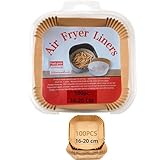 Jazman Papel Freidora Aire, 100 Piezas Papel Air Fryer Cuadrado, Antiadherente Desechable Papel Horno Sartén Freidora sin acetite Papel de Pergamino Desechable 16 – 20 cm (20 cm)