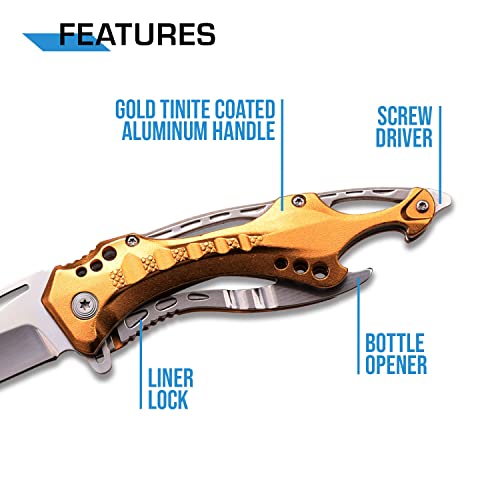 image for MTECH USA Folding Knife, 3.75-Inch Half-Serrated Blade, Titanium Coati