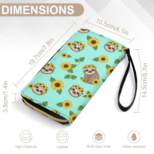 Large Capacity Slim Wallet for Women Waterproof Travel Long Purse Sunflower Sloth Credit Card Holder with Multiple Card Slots2
