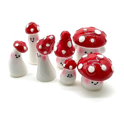 Aliotech 7pcs Red Mini Mushrooms Crafts Little Fairy Garden Mushrooms Tiny Resin Mushroom Decor Fake Mushroom Miniatures Statue for Bonsai Micro Landscape Craft Cover