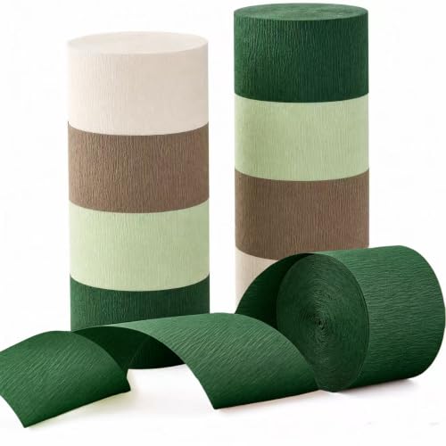 Image of Sage Green Brown Crepe Paper 8 Rolls Crepe Paper Streamers Decorations for Boho Wedding,Bachelorette,Birthday,Woodland Baby Shower, Natural Theme or Green Party(Jungle Green Combo)