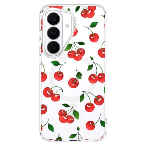 Coque pour Samsung S26 Plus MagSafe transparente à motif cerise pour le quotidien