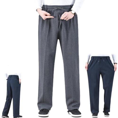 Cupitidu Pantaloni Da Uomo Elasticizzati In Vita Per Anziani, Casual, Anziani, Con Cerniera, A Vita Alta, Comodi Pantaloni Da Jogging Da Uomo (Grigio, L)