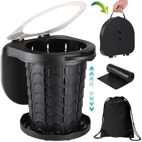 Fishboy Upgraded Portable Toilet for Camping, Adjustable Retractable Outdoor Toilet, Travel Potty with Carrying Handle and Storage Bag for Adults Kids for Hiking, Trips, Tent, Boat, Beach Cover