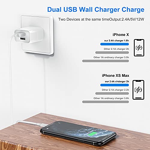 Iphone Charger And Wall Plug, [Apple Mfi Certified] 2Pack 3Ft Lightning Cable Cord With 2.4A Fast Dual Port Usb Charging Adapter Block Box For Iphone 14/13 Pro Max/12/11/Xr/Xs/8/7/6S Plus/Se/5C/Ipad #TOP4
