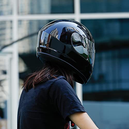 Image of SLMOTO Full Face Motorcycle Helmet Gloss Black Street Bike DOT Approved | Glossy Black Full Face Motorcycle Helmets for Men Women. Breathable Multi-Ventilation Design Riding Gear. Large Size Pad