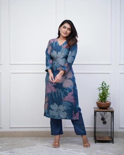 Image of ANNI Designer Women's Chanderi Straight Printed 2Pc Kurta Set