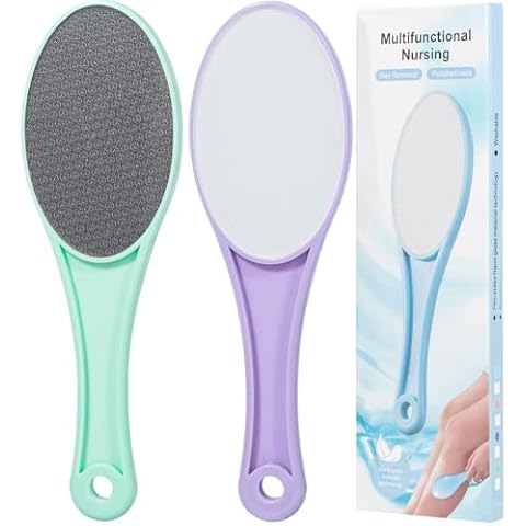 Nano Glass Foot File Callus Remover, 2 Pack Hard and Dead Skin Remover for Feet, Double Sided Foot Scrubber Pedicure Tool, Hair Eraser for Softer and Smoother Feet Hands, Green & Purple Cover