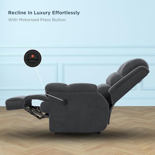 Image of Comfortable Single Seater Fabric Recliner Sofa Chair with Manual Push Back Mechanism & Extra Cushioning for Living Room, Color: Manu Grey
