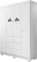 Guarda Roupa Nuvem Infantil 4 Portas 3 Gavetas Para Quarto de Bebê Phoenix Baby
