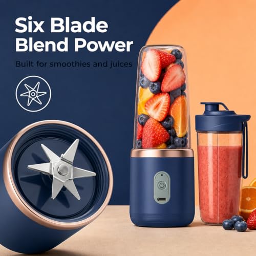 Image of Portable Juicer Blender Makes Smoothies and Fresh Juices Easy with a Mini Mixer Design and On /Off Safety Sensor for Daily Use (Dark Blue) blackolive