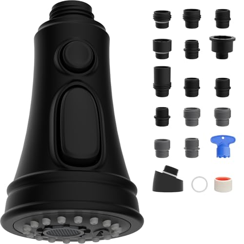 Hibbent Kitchen Faucet Head Replacement, NSF/ANSI/CAN 61 & CUPC Certified, 3 Function Pull Down Faucet Spray Nozzle - 15 Adapters Compatible with Moen, American Standard, Delta, Kohler - Mat