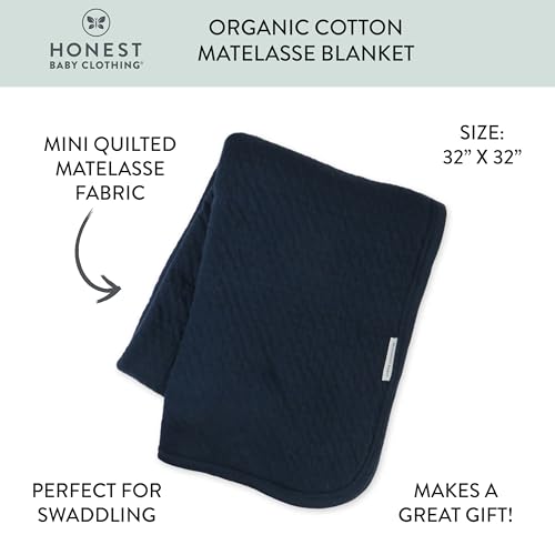 Image of HonestBaby Matelasse Reversible Receiving Blanket 100% Organic Cotton for Baby Boys, Girls, Navy, One Size