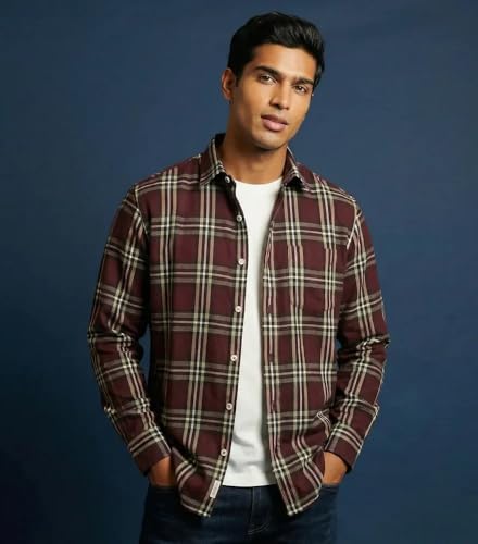 Image of RuggedNap Checked Cotton Shirt for Men | Premium Casual Plaid Shirt, Soft Breathable Everyday Wear