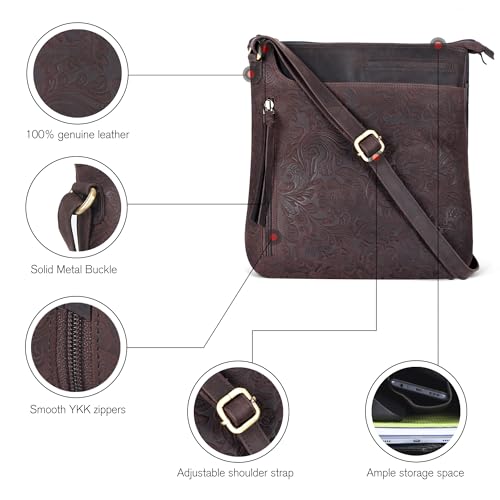 Image of Leather Crossbody Bags for Women - Ladies Sling Handbags - Medium Cross body Purses Handbags - Purses For Women (Dark Brown)