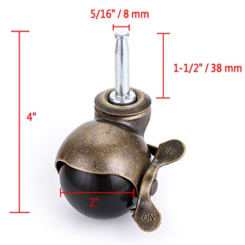 Skelang SKE20191219 2 Inch Ball Caster, Grip Neck Stem Caster With Brake And Sockets, Vintage Antique Swivel Caster Wheel For Furniture thumb #2