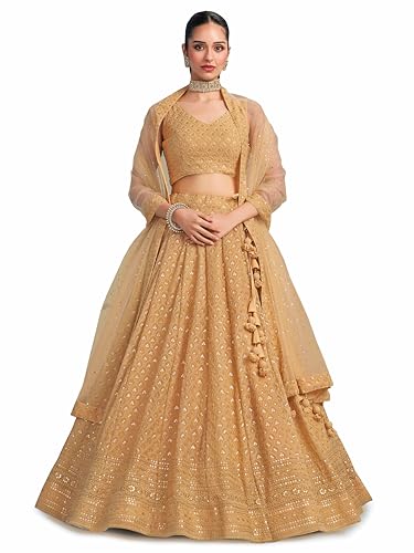 Image of Zeel Clothing Women's Sequins Thread Embroidered Georgette Lehenga Choli With Dupatta (5124-Women-Lehenga-Choli-New; Free size)