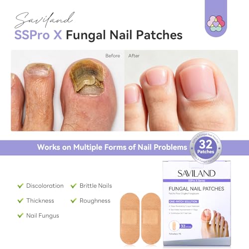 Image of SAVILAND Fungal Nail Patches 32 PCS FSA-HSA Extra Strength: 8H Overnight Repair 1% Tolnaftate Toenail Treatment Nighttime Nail Renewal Restores Damaged Nails Discolored Thick Yellow