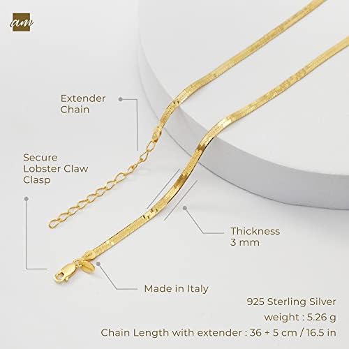 Amberta Women's 925 Sterling Silver Flat Snake Chain