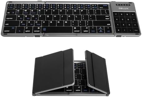 DeLUX Foldable Keyboard with Touchpad and Numeric Keypad, 2.4G Wireless and Bluetooth, Rechargeable Portable Travel Folding Keyboard with PU Leather, for iOS Android Windows Tablet (KF18)