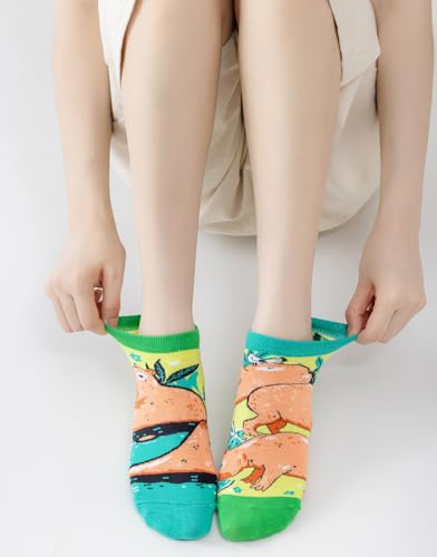 Image of 2 Pairs Funny Cartoon Animal Print Cotton Ankle Socks for Women Teens