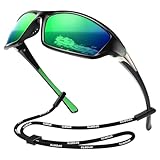 Reglaaly Polarized Sports Sunglasses, Wrap Around Mens Sunglasses UV Protection, Cycling Fishing Driving Running Sun Glasses, Black Frame/Green Mirrored Lens