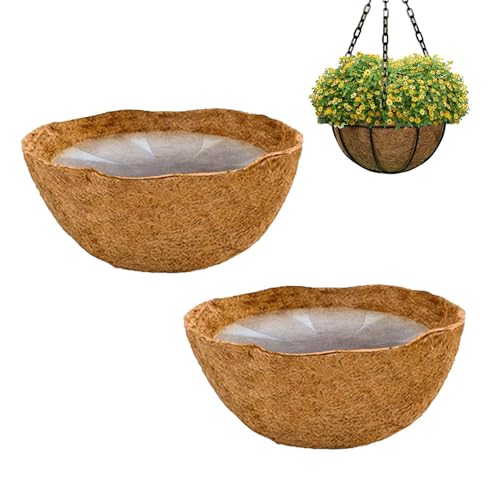 Forro de Fibra de Coco para Cestas Colgantes, 2 Forro Fibra de Coco para Macetas de Flores Colgantes, Revestimiento de Coco para Cesta Colgante, Forro de Repuesto para Maceteros Exterior Balcón