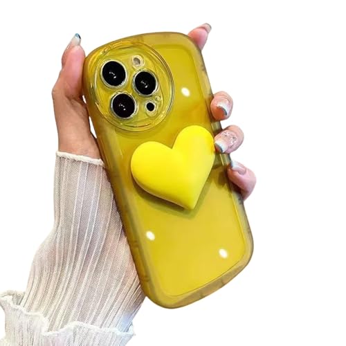 Coque silicone souple iPhone 13 Pro transparente jaune anti rayures cœur
