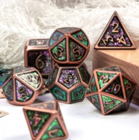 Full 7-Piece Dice Set Udixi Custom DND Copper Plated Ancient Photosensitive Powder Metal Polyhedral Dice