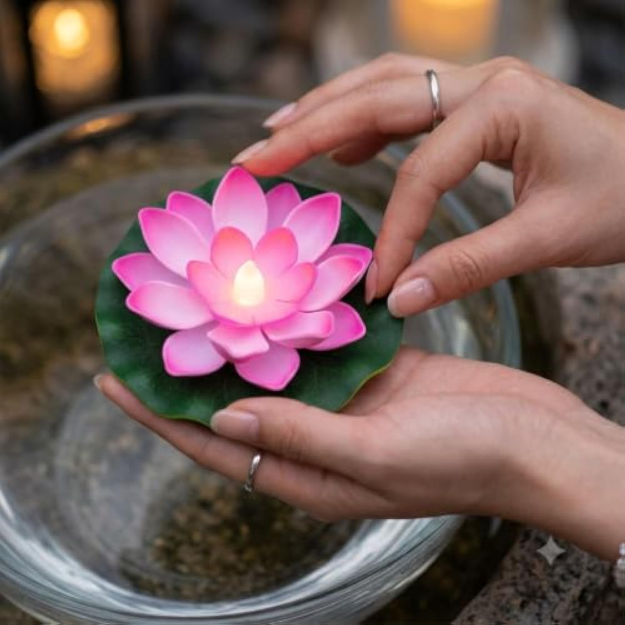 Set of 6 Floating Lotus LED Flower Candles