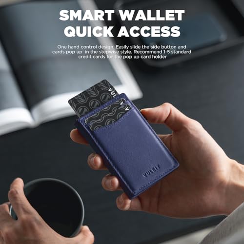 Image of VULKIT Men's Slim Wallets Pop Up Card Holder RFID Blocking Metal Wallet Minimalist Design Holds Up to 11 Cards