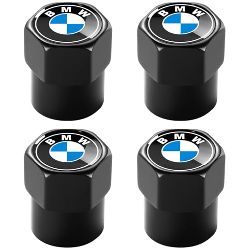 YUIQIEUY Tire Valve Stem Caps for BMW X1 X3 M3 M5 X1 X5 X6 Z4 3 5 7 Metal Car Wheel Air caps Auto Valve Stem Caps Accessories 4 Pack Black