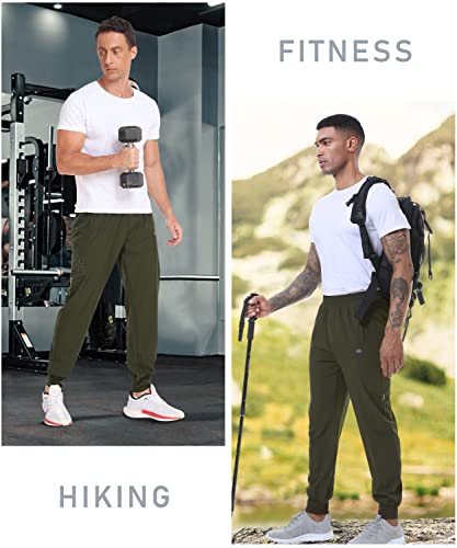 Mofiz Men's Lightweight Athletic Sweatpants Hiking Running Pants Quick Dry Jogging Gym Workout Joggers Track Zip Pockets Army Green Xl #TOP5