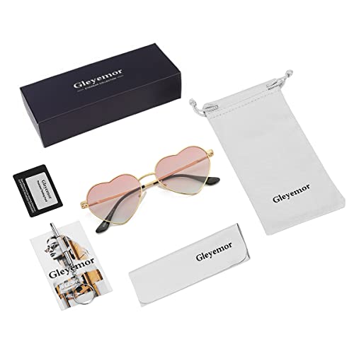Gleyemor Girls Polarized Sunglasses, Cute Heart Shaped Sunglasses For Kids Girl Age 3-10 (Gold/Gradient Pink) #TOP6