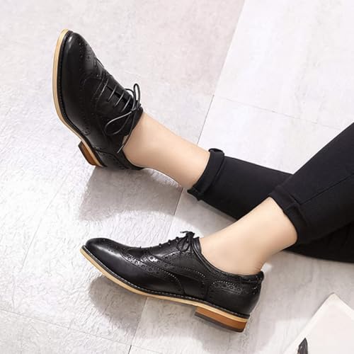 Image of Mona flying Women's Leather Perforated Lace-up Oxford Brogue Wingtip Shoes