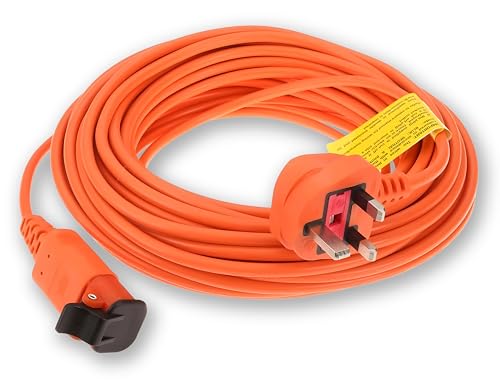 Compatible/Replacement mains power supply cable cord lead flex and wall plug for Flymo Hover Mower, Lawnmower, Lawnrakes, Hedge & Grass Cutter Trimmers, Garden Vacuums (15 Metres / 49 Feet Long)