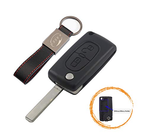 Carcasa Funda Llave Remoto Mando 2 Botones para Peugeot 107 207 307 407 308 409 407 607 (no Battery Place) con Llavero de Cuero KASER