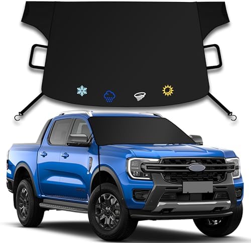 Windshield Cover for Ice and Snow,New Upgraded Heavy Duty Windshield Snow Cover,Extra Large Size (75″x45″),Windproof Winter Frost and Deicing Awning Suitable Fzor Cars, Trucks, SUVs