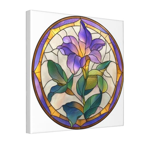 Lienzo decorativo para pared Woshuwo de flores moradas enmarcado para sala de estar de 30x30 cm