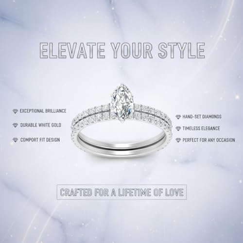 Image of Choose Your Gemstone Three Quarter Diamond CZ Gallery Bridal Ring Set 925 Sterling Silver Marquise Shape Wedding Ring Sets for WomenUS Size 4 to 12