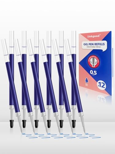 12 recargas de tinta de gel azul – 0,5 mm tinta de gel, compatível com Legami da série Love Friends, Pilot G2-05, adequado para a maioria das canetas de gel retráteis [não podem ser apagadas]