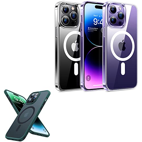 TORRAS Save 21% to Buy Green Magnetic Guardian and Magnetic Diamond Clear Case for iPhone Together 14 Pro Max