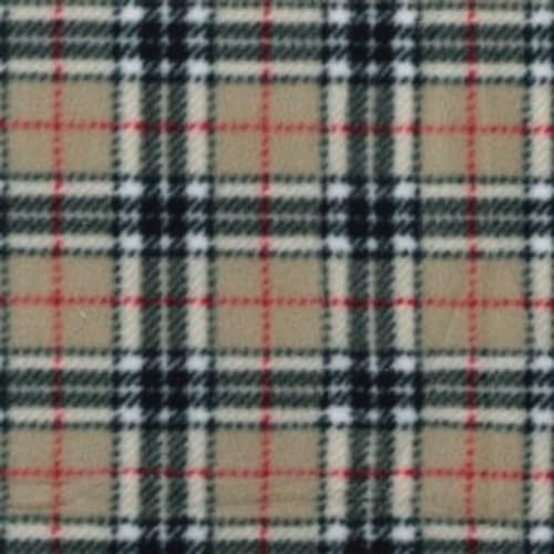 Tissu polaire imprimé petit tartan beige au mètre pour couture