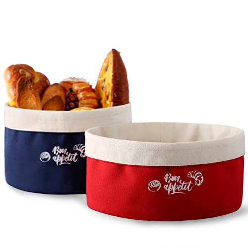 WW STYLE Lot de 2 Corbeille à Pain, Paniers à Pain en tissu 100% coton, disponible en deux couleurs et tailles différentes Rouge/bleu