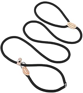 Cobee Small Dog Rope Leash - Slip Lead Control, 5 FT x 1/3" No Pull Dog Loop Leash with Durable Leather Connector and Adjustable Metal Buckle P-Shaped Puppy Traction Rope for Small/Medium Dogs(Black)
