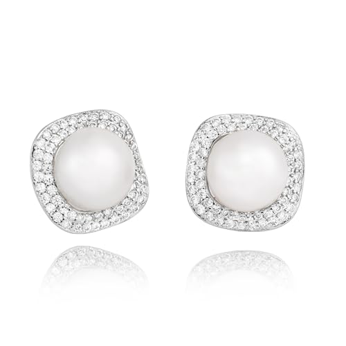 Boucles d'oreilles perles argent d'eau douce 9mm clous bouton en zircone cubique
