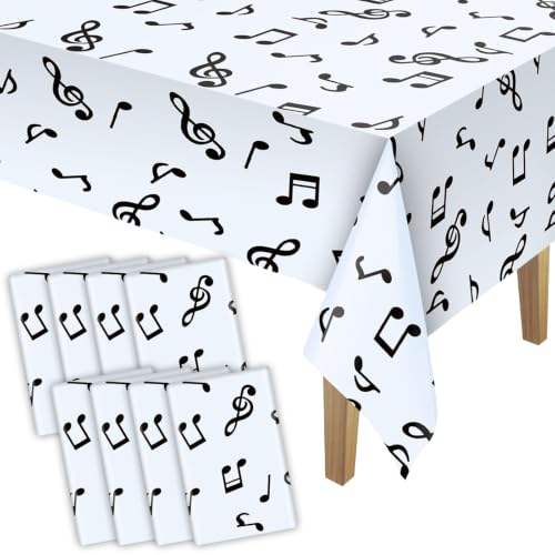 Image of Tatuo 8 Pieces 108 x 54 Inch Music Themed Party Decorations Disposable Musical Notes Tablecloth Plastic Table Cover Birthday Jazz Rock Party Decoration Supplies